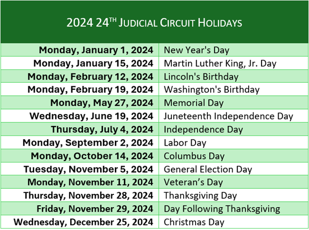 2024 24th Judicial Circuit Holidays