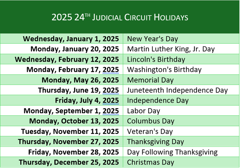 2025 24th Judicial Circuit Holidays